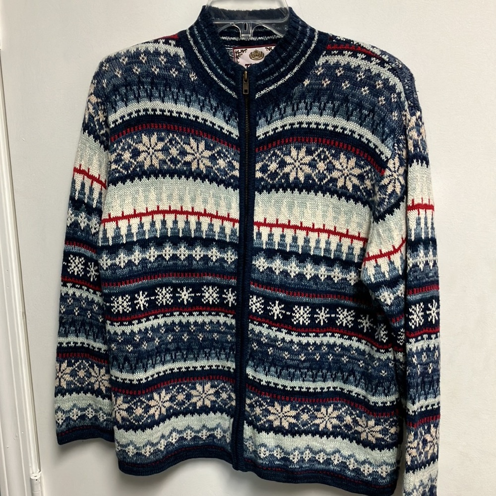Tiara International Sweater Full Zip Up Fair Isle Colorful Size Large - Picture 6 of 9